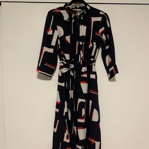 Navy, White & Red Patterned Dress